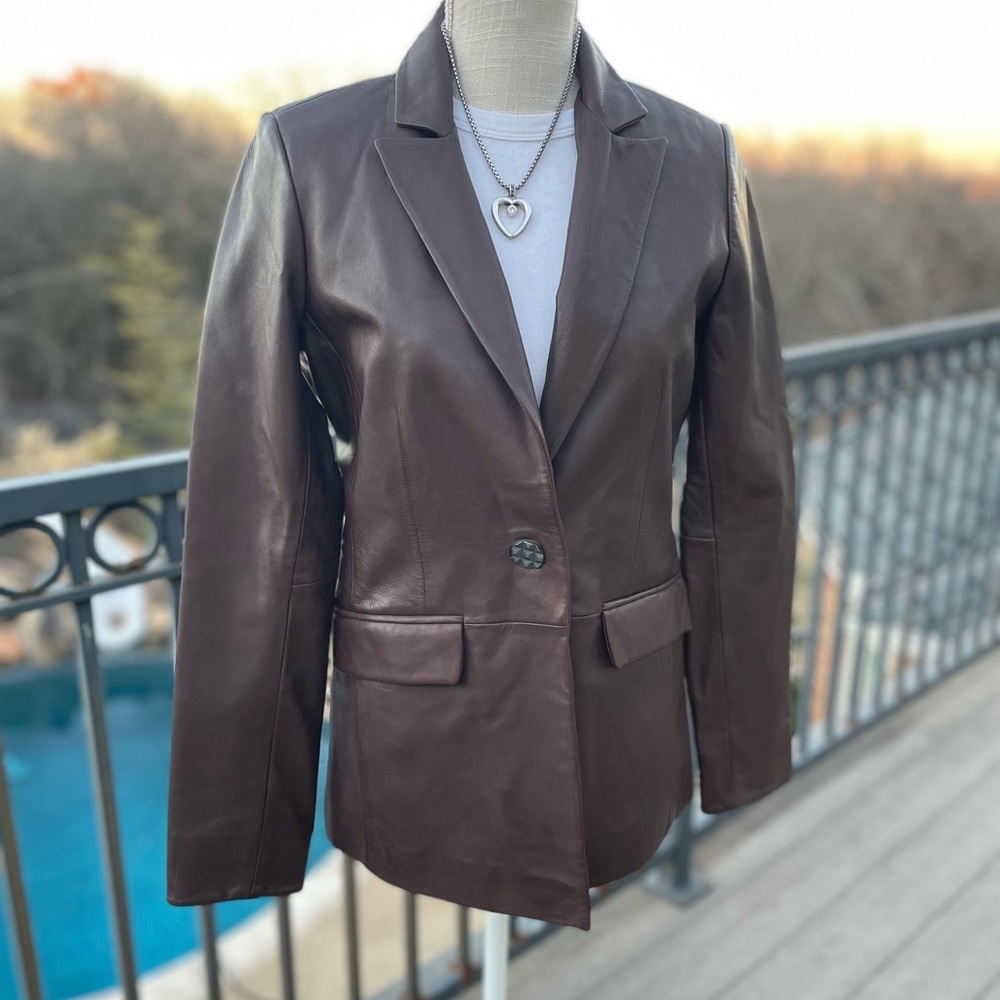 Bod & Christensen Chocolate Brown Leather Blazer size M NWT - Picture 12 of 14